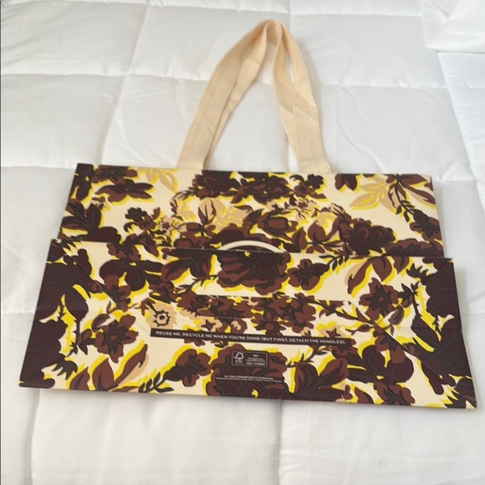 Tory Burch Brown and Yellow Floral Tote Bag heavy duty paper - Picture 2 of 4